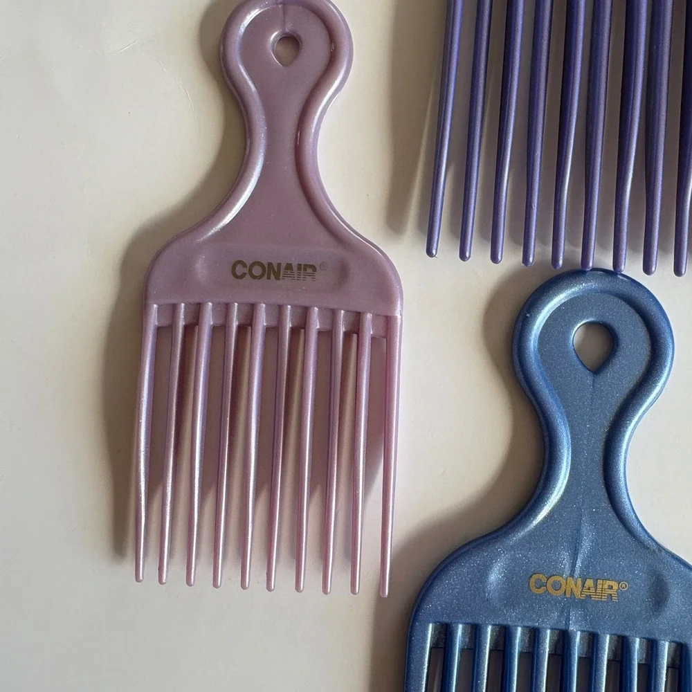 VTG Conair Hair Pick Set 8PC Lot Blue Glitter Purple Black Pro Styling Lift Comb